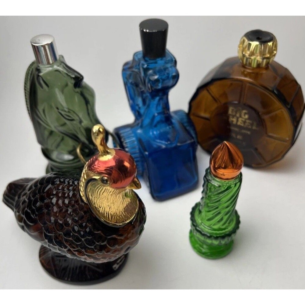 Lot of 5 Vintage AVON Cologne/Perfume/Aftershave Empty Glass Bottles